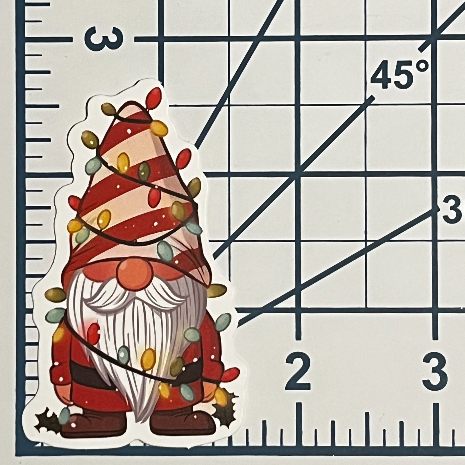Christmas Gnome Lights Tangled Holly Sticker Die Cut Vinyl Decal Journal Striped