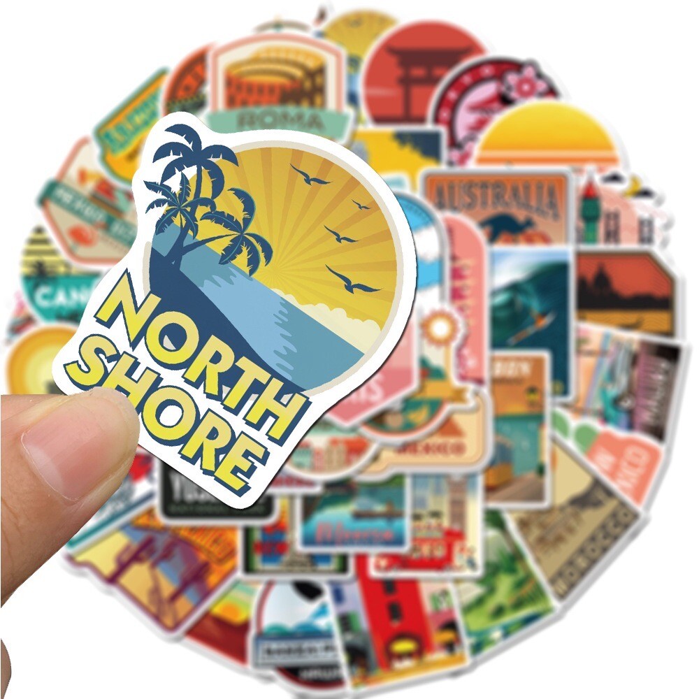 50 World Cities International Travel Stickers Tourist Decals Yeti Free Shipping!