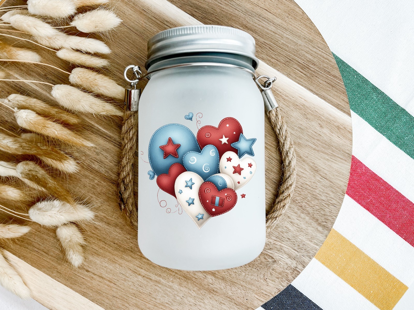Red White and Blue Hearts UV DTF Transparent Sticker / Decal