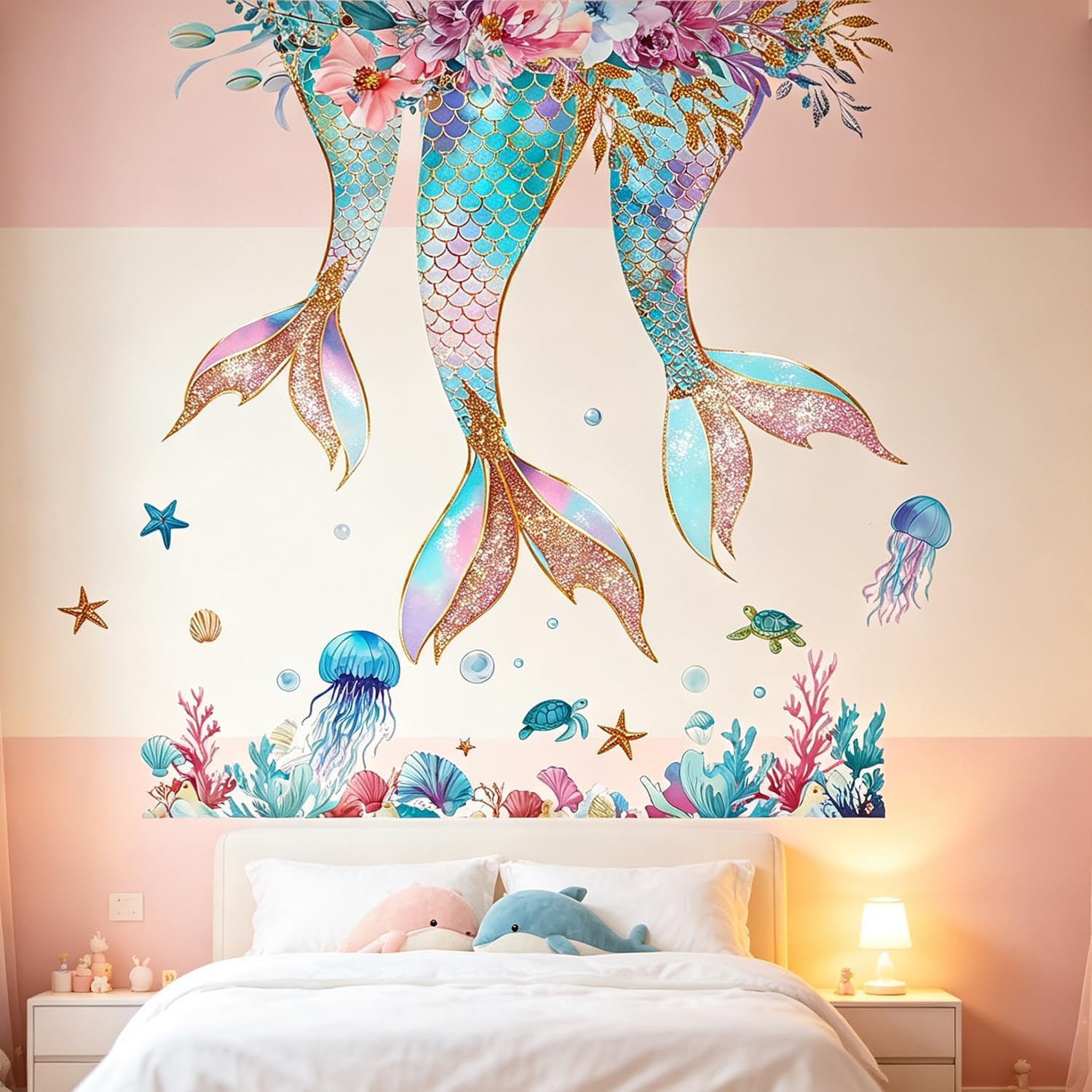 Mermaid Ocean Jellyfish Starfish Nursery Wall Decals – Removable Peel and Stick