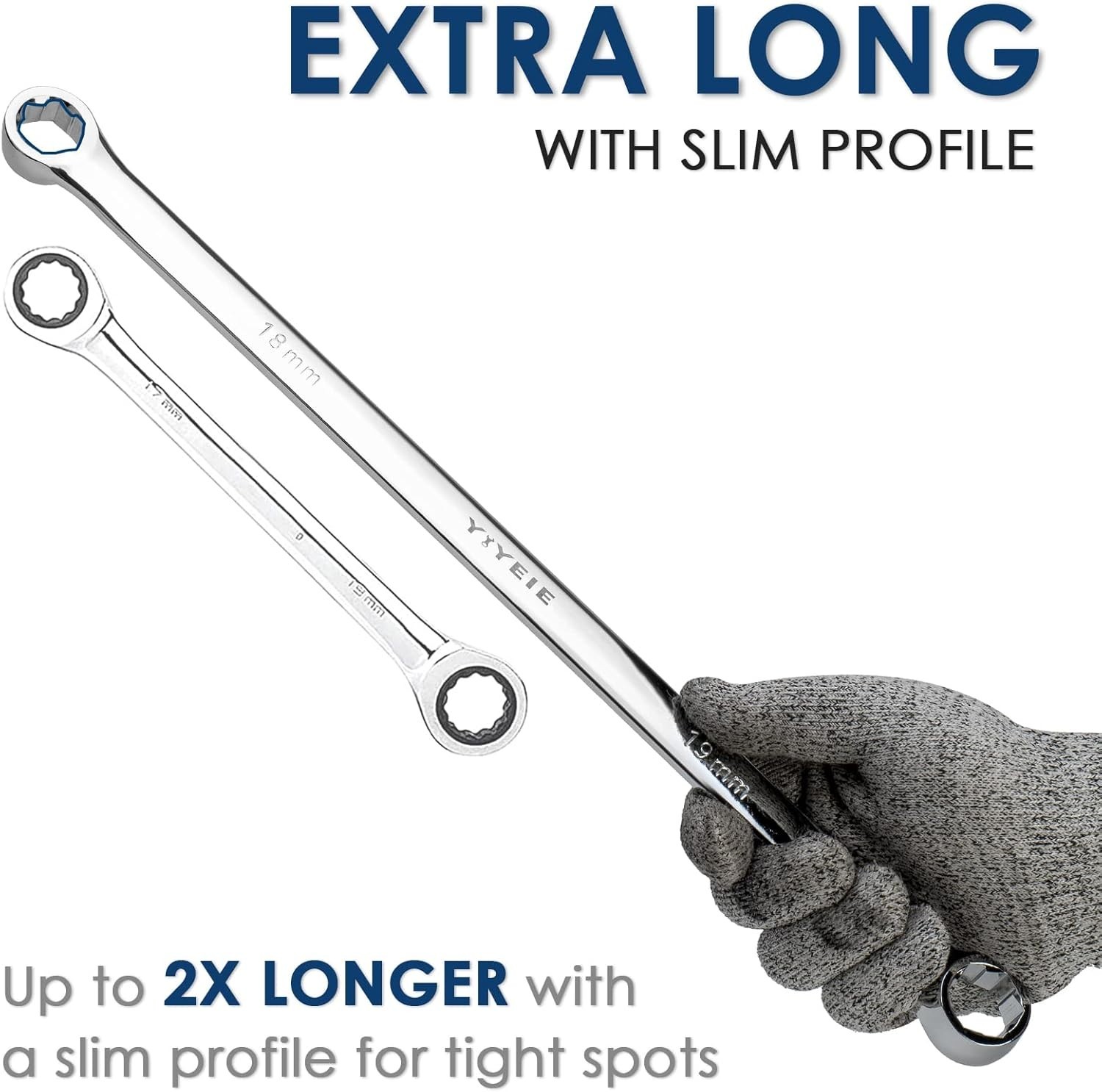 5-Piece Extra Long Box End Wrench Set, Metric 8Mm-19Mm, 6 Point Extended Bolt Ex