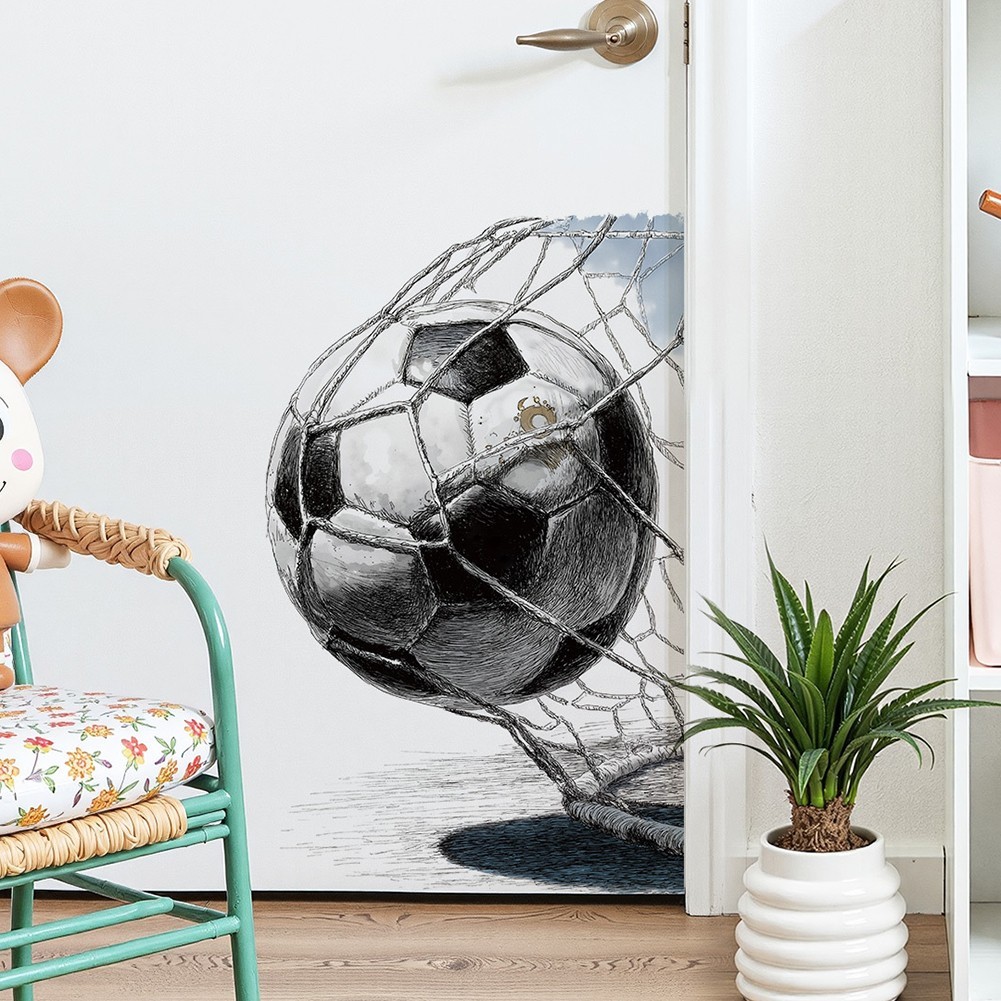 Soccer Ball Hitting Net Sketch Wall Art Print Thick Fade Resistant Ink