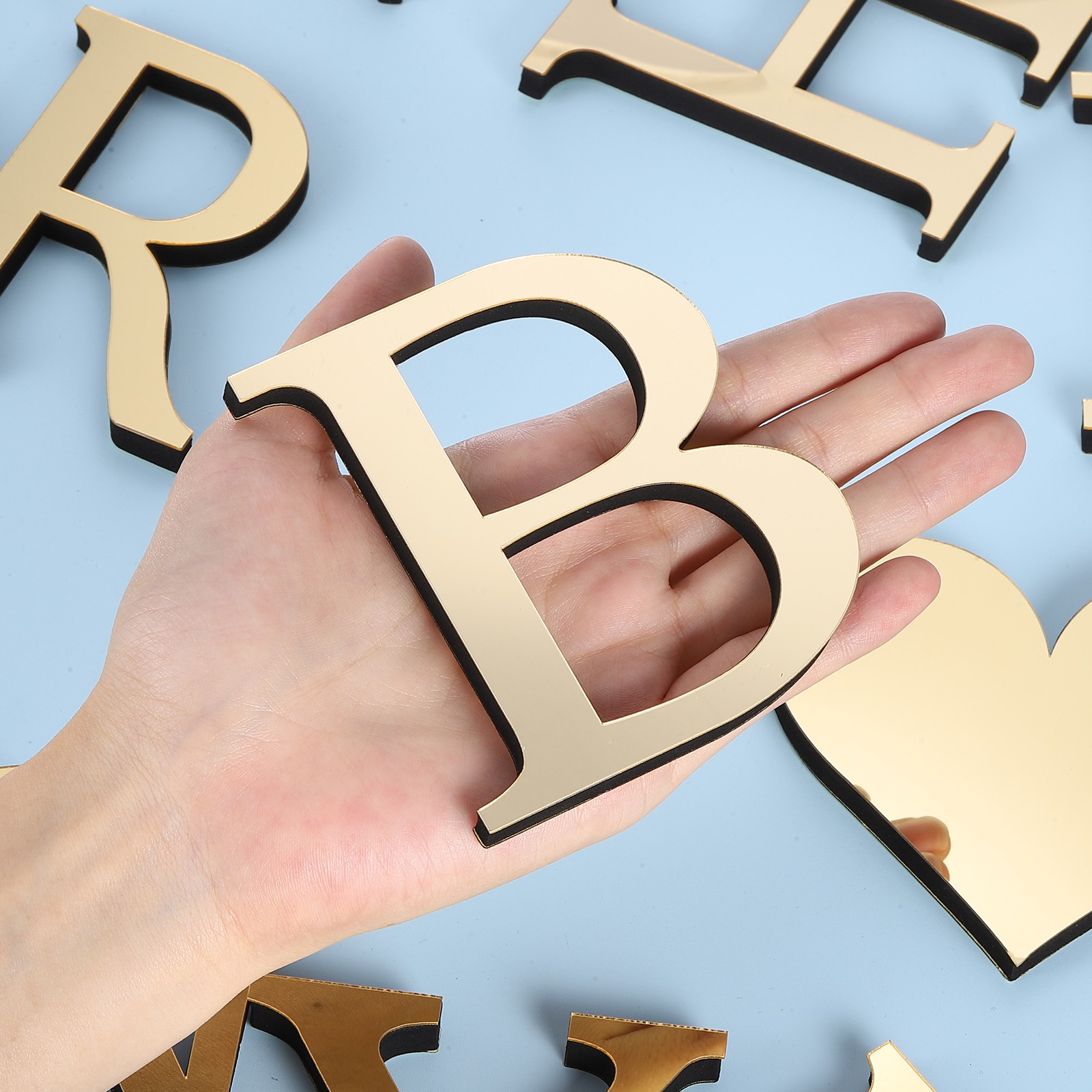 3D Acrylic Alphabet Mirror Wall Stickers Letter B Self-Adhesive Light Gold