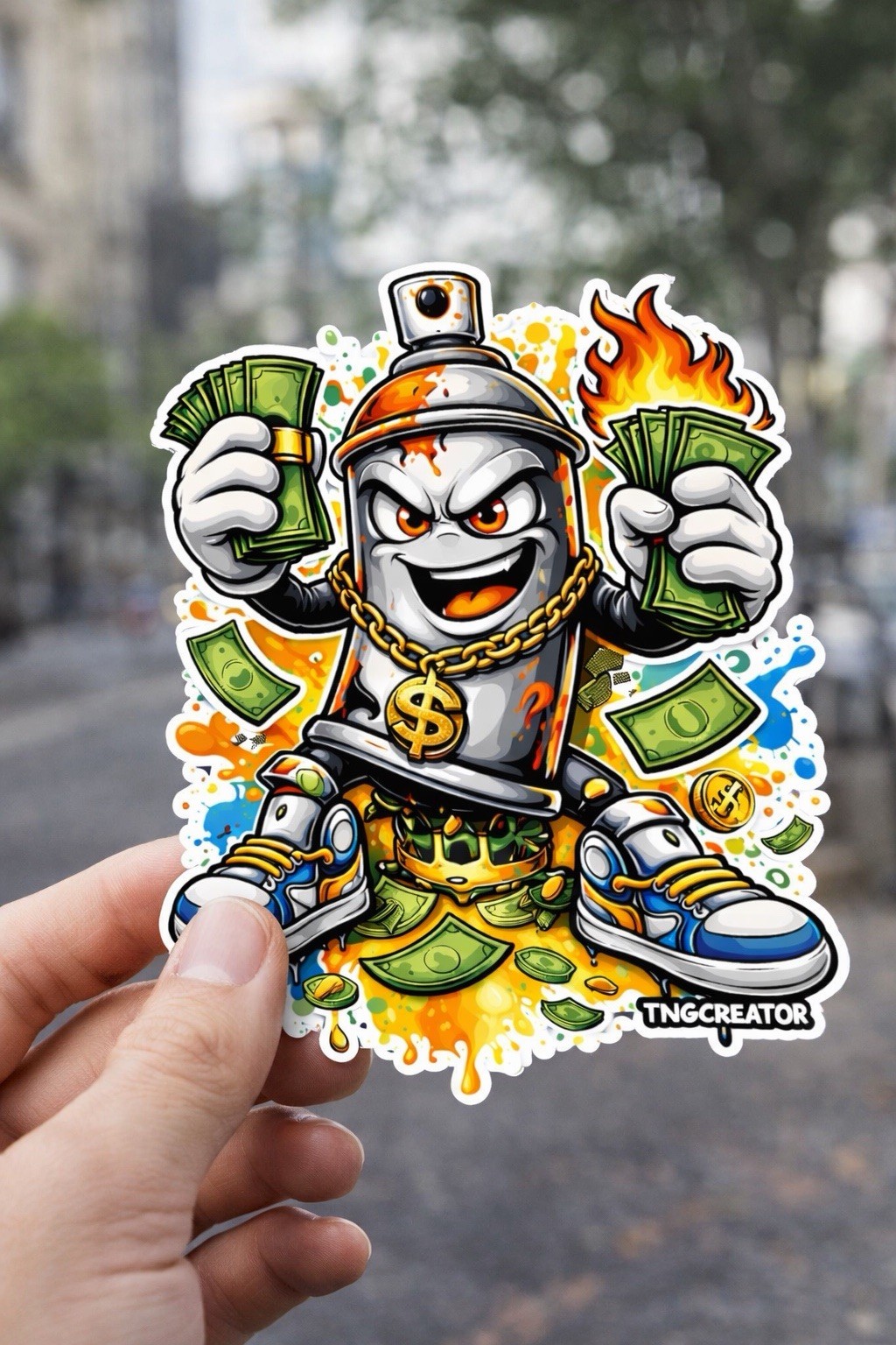 Graffiti Spray Can Money Sticker | Holographic Vinyl Street Art Sticker | 3 Inch