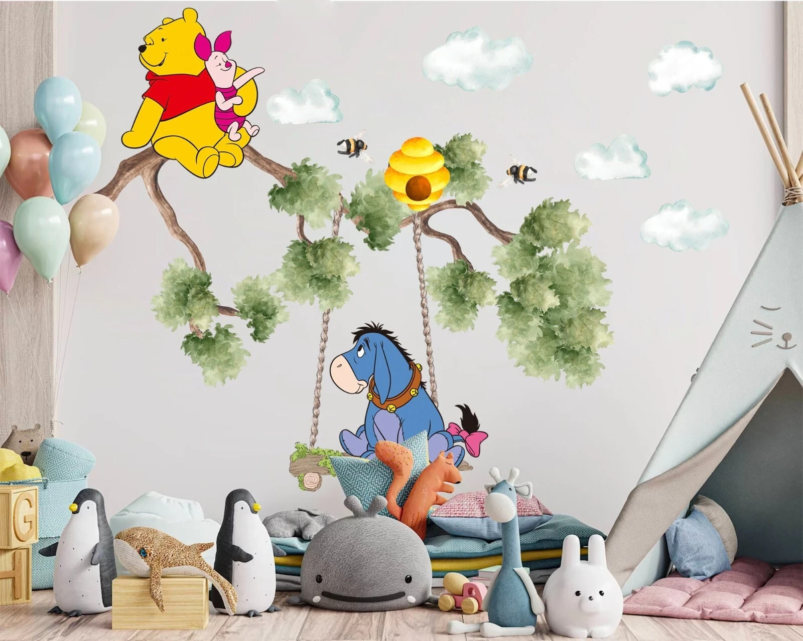 Disney Winnie the Pooh Tree Swing Wall Sticker Nursery Room Decor Decal