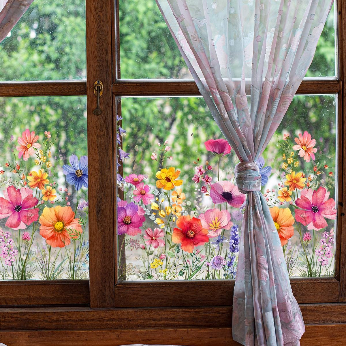 Flower Garden Window Stickers, Wildflower Grass Door Decals, Floral Clings