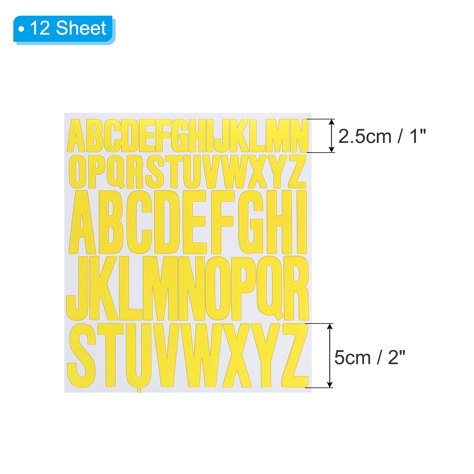 Letter Stickers 1 Inch 2 Inch 12 Sheets Self Adhesive Alphabet Sticker Yellow