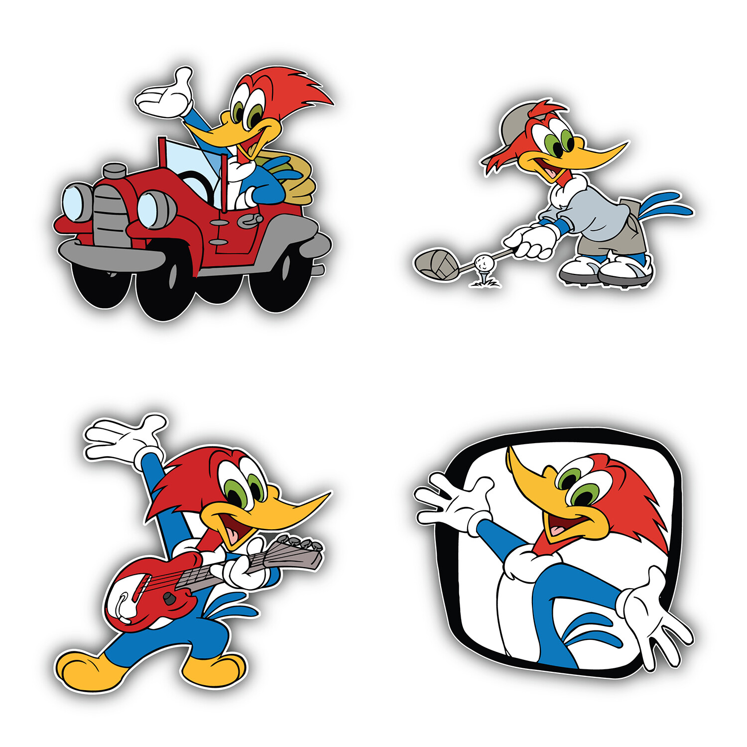 Woody Woodpecker Cartoon Set Of 4 Vinyl Sticker Decal – 5" longer side ID:3