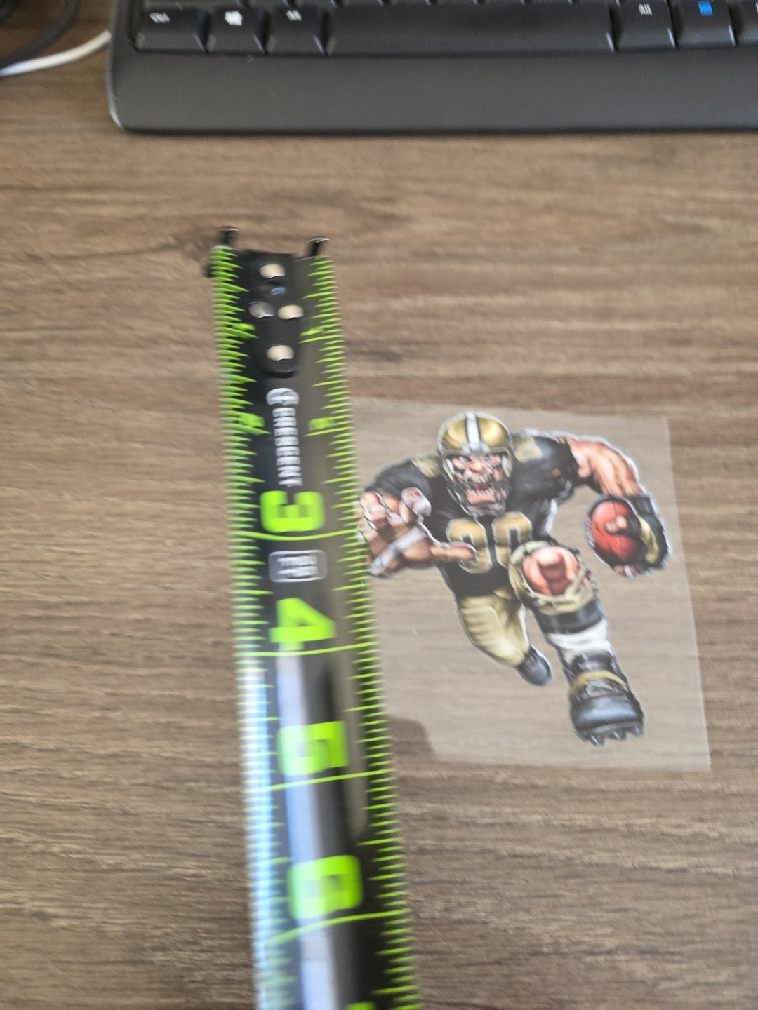 New Orleans Saints Running Football Player Raised UV DTF Decal 4in X 4in Color.