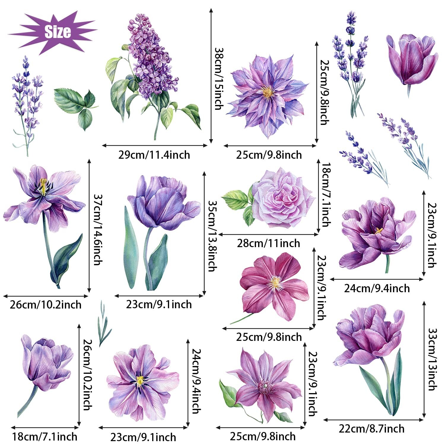 Romantic Purple Flowers Wall Stickers DIY Watercolor Lavender Lilac Wall Deca…