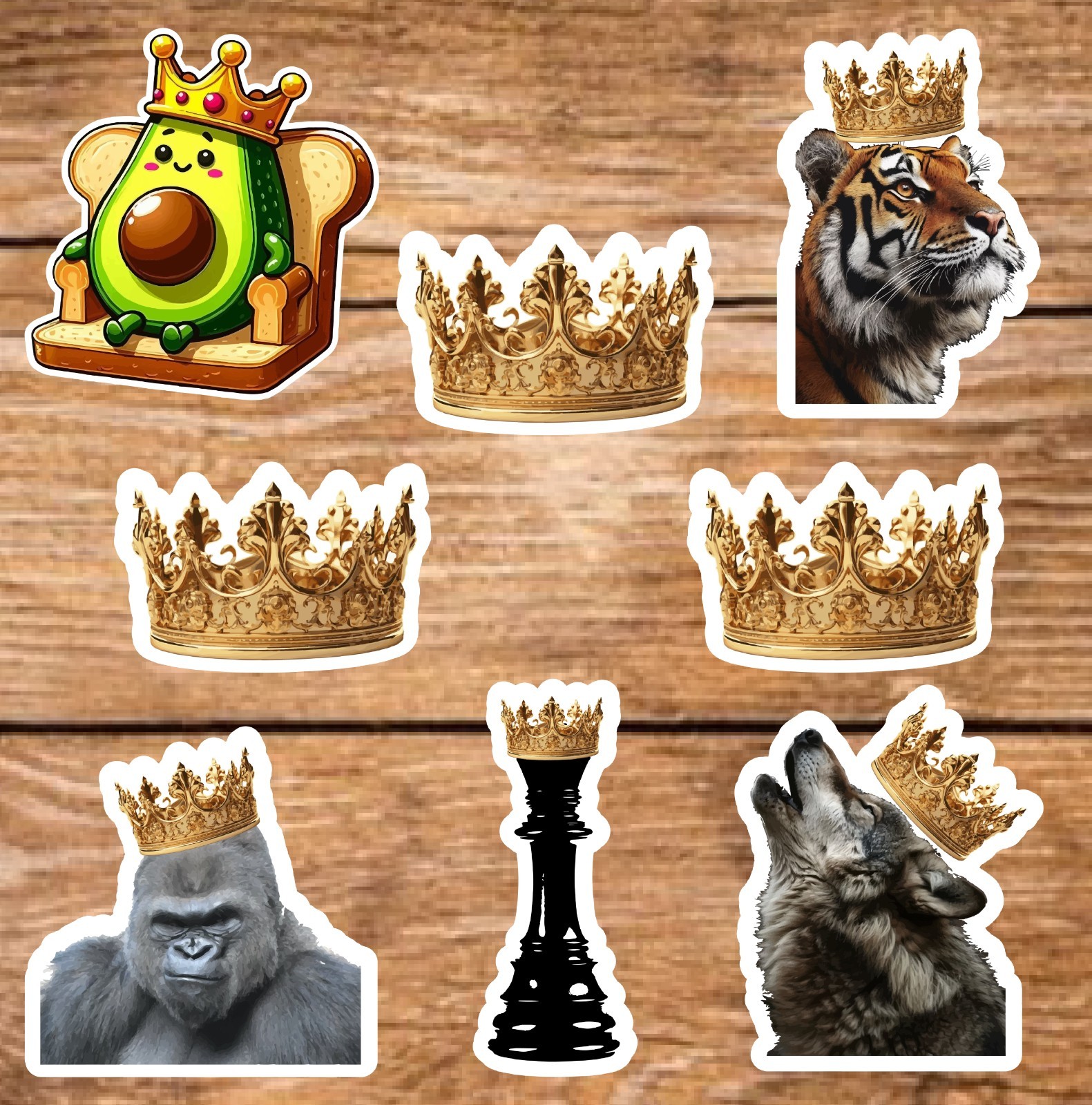 Royalty – 3 Pages (24 Sticker Set) 2in, Waterproof, Glossy Finish Vinyl.