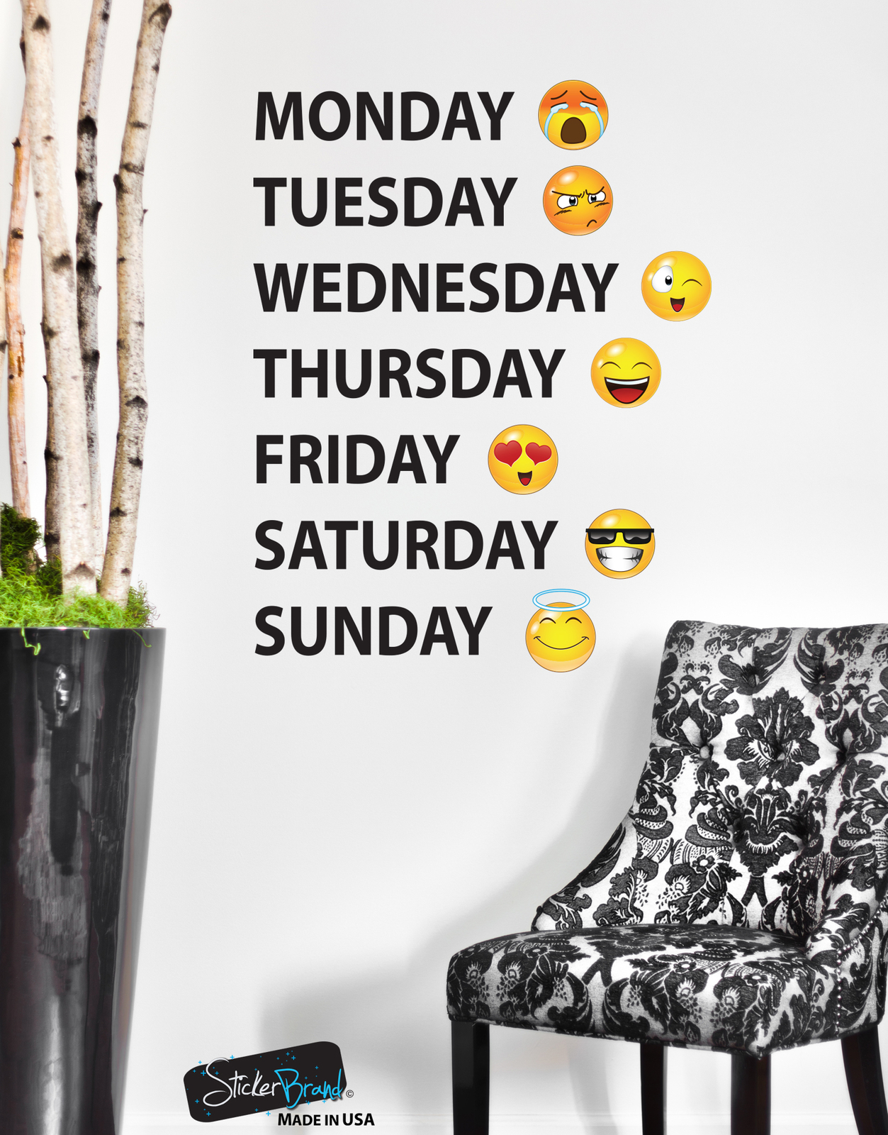 Days of the Week Emoticon Calendar Wall Decal Sticker #6071 Monday thru Sunday