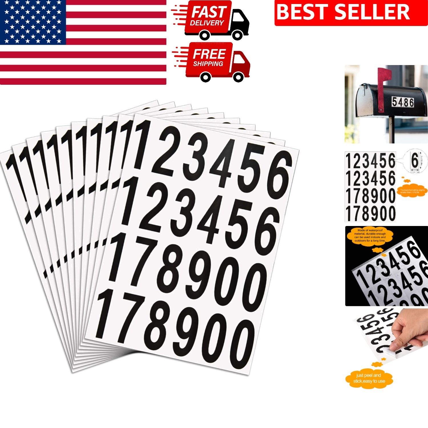 Waterproof Vinyl Number Stickers – 240 Pieces for Mailboxes, Doors & More