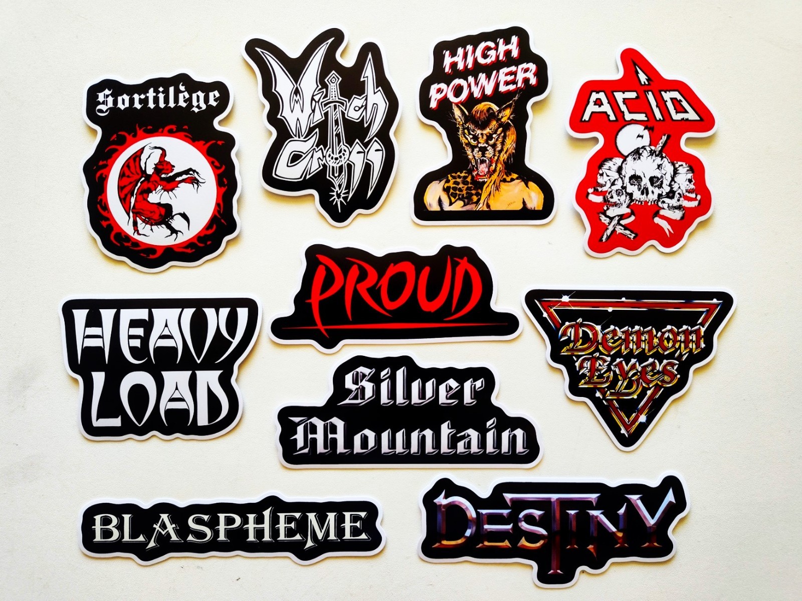 Heavy Metal Sticker Pack (10) Set 15 Blaspheme Acid Destiny Heavy Load Demon Eye