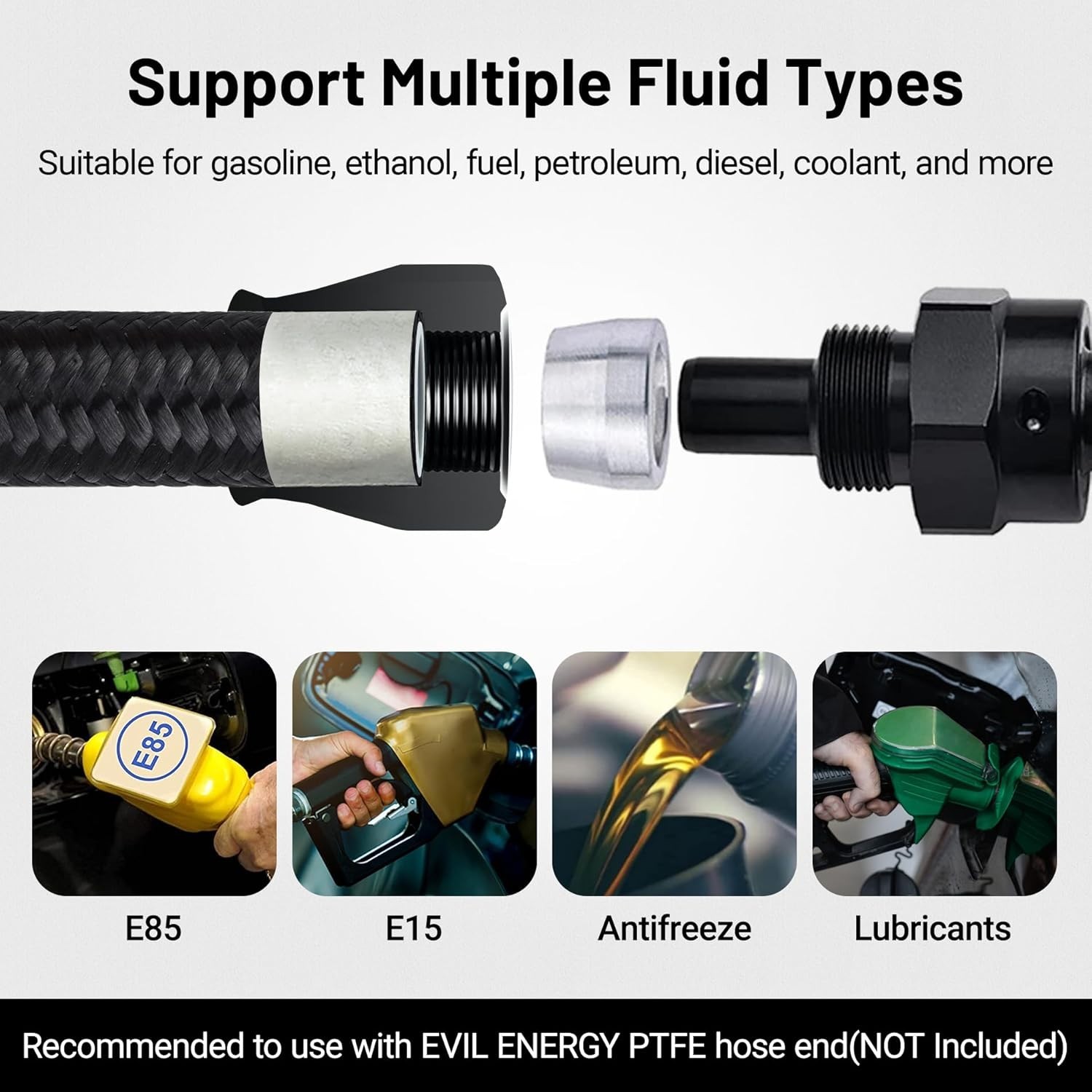 10AN PTFE Fuel Hose Line, AN10 Fuel Line E85 Nylon Braided 20FT Black