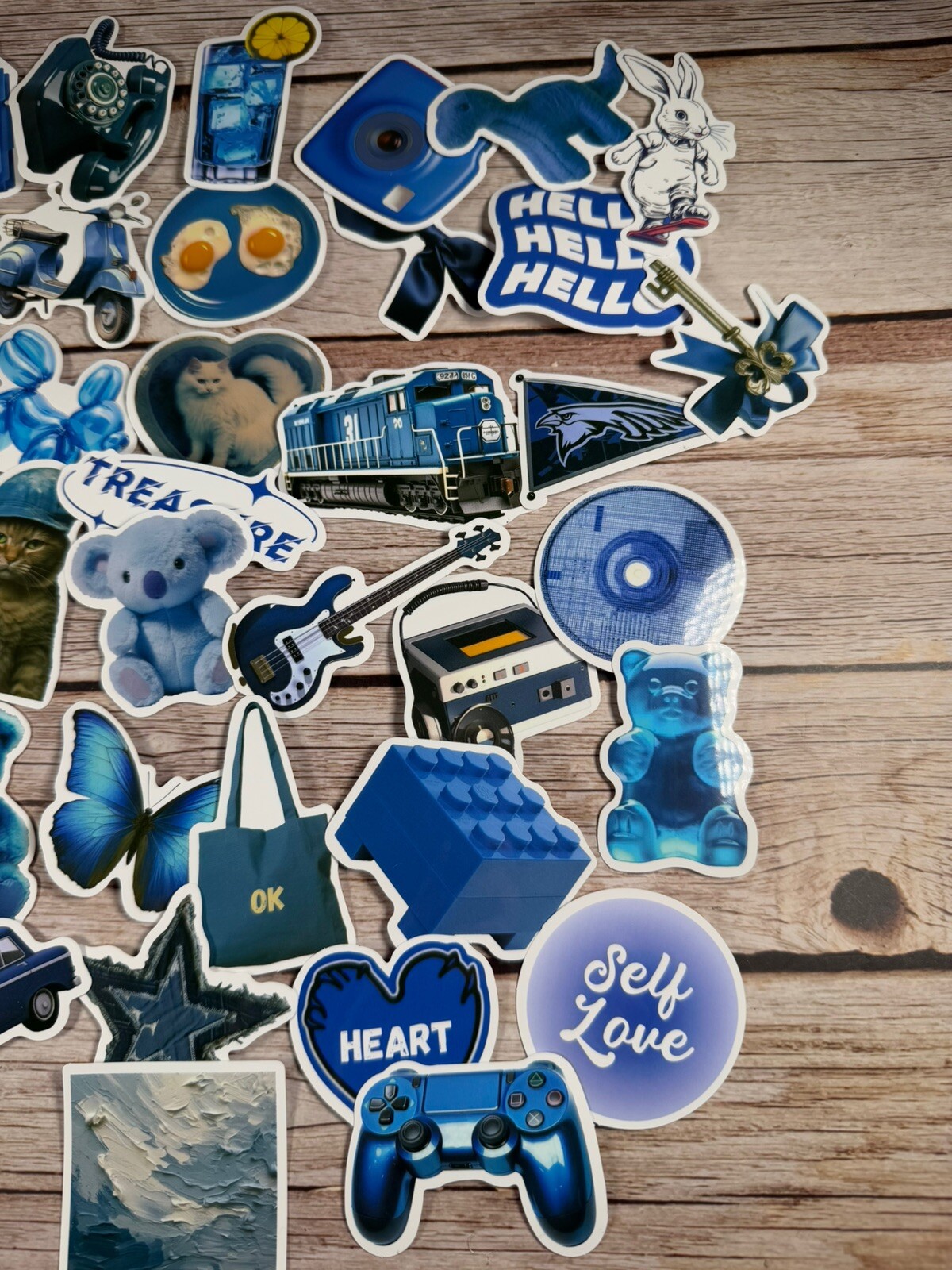 48 Blue Vinyl Stickers Variety Theme Pack Cute Color Decal Sticker Lot Classic