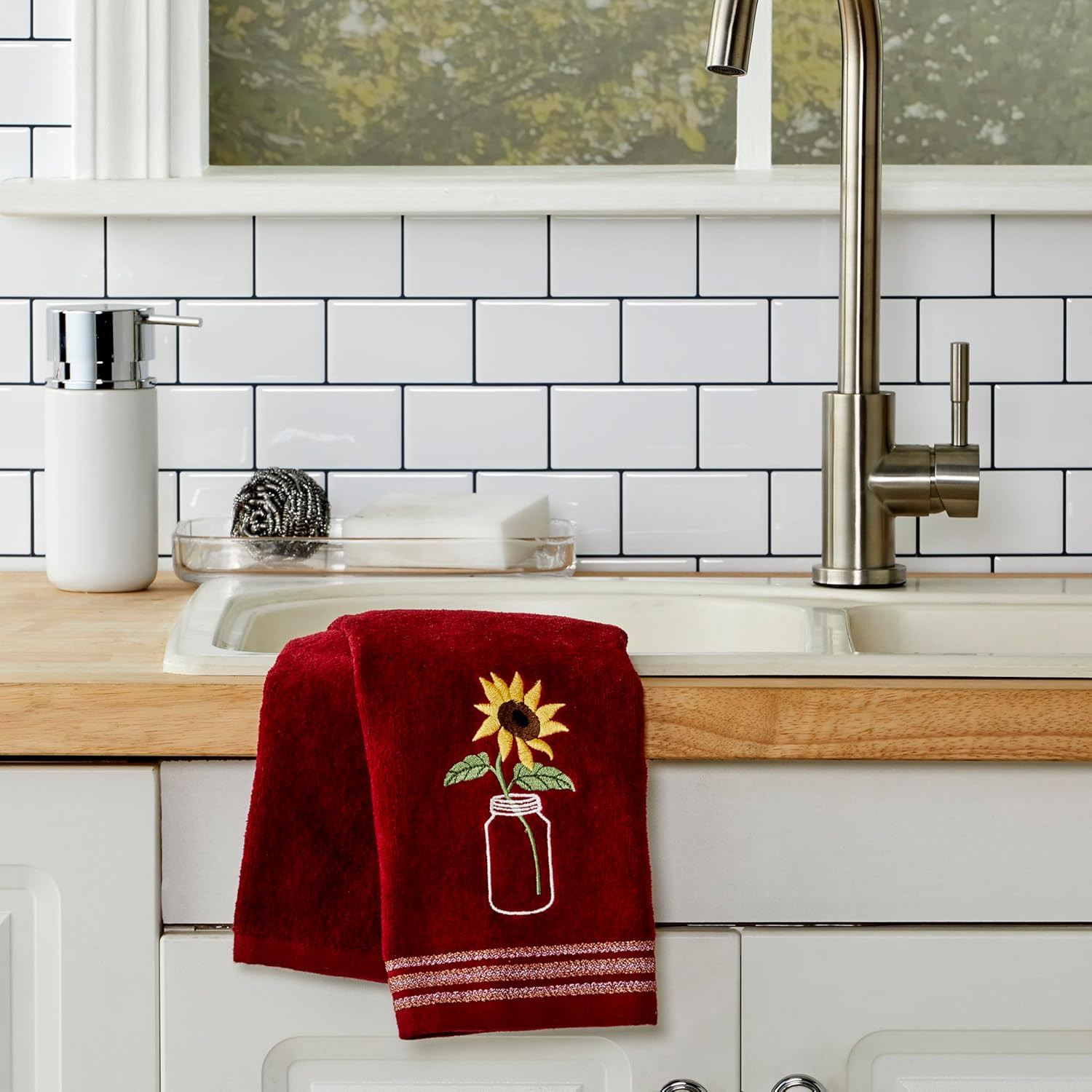 by Sunflower In Jar 2 Pc Hand Towel Set, Wine