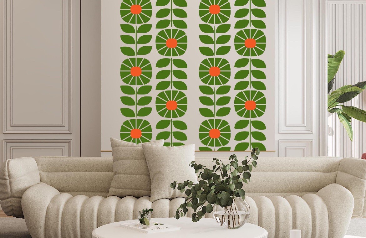 Mid Century Flowers Modern Sunday Wall Decal Vintage Modern Pero Stick 80 X22