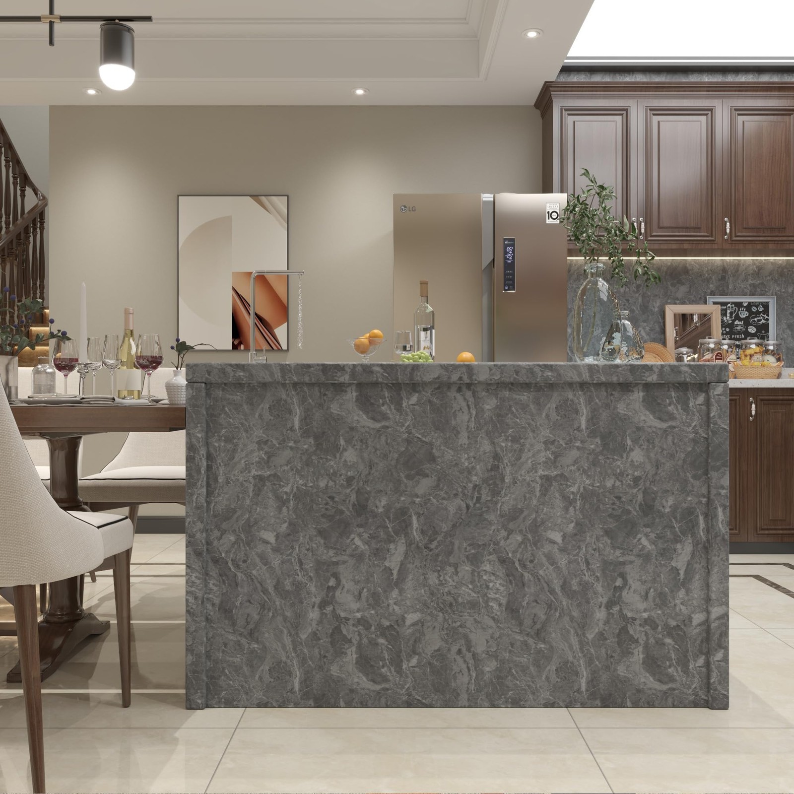 Large Grey Marble Granite Wallpaper Peel Stick Matte Thicken 24x354inch Water…