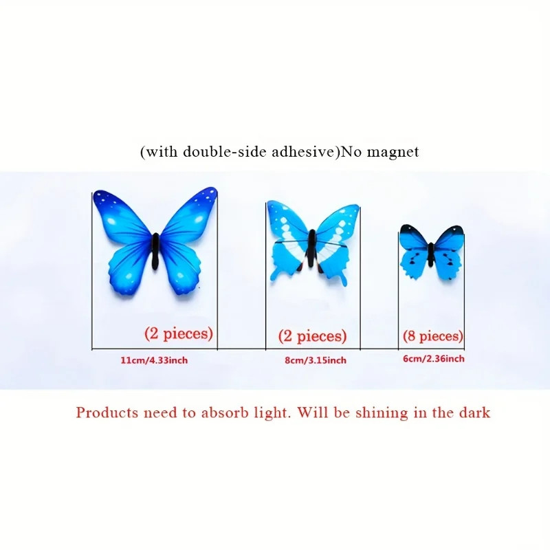 New 12Pcs 3D Luminous Butterfly Wall Sticker DIY Home Decor Modern Art