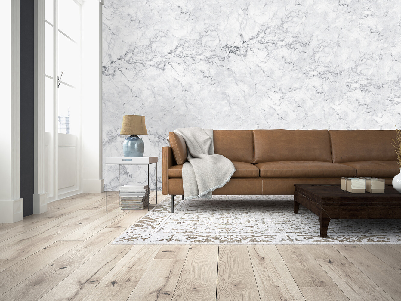 WHITE MARBLE Wallpaper 144×100" Removable Wall Mural Stone Backdrop Veins Textur