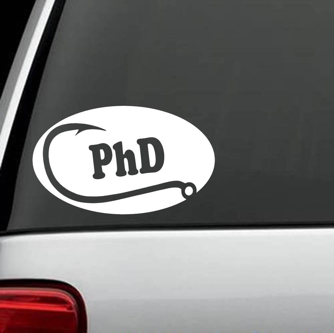 PhD Fishing Hook Oval Decal Sticker Rod Reel Bait Casting Braided Line Art E1061