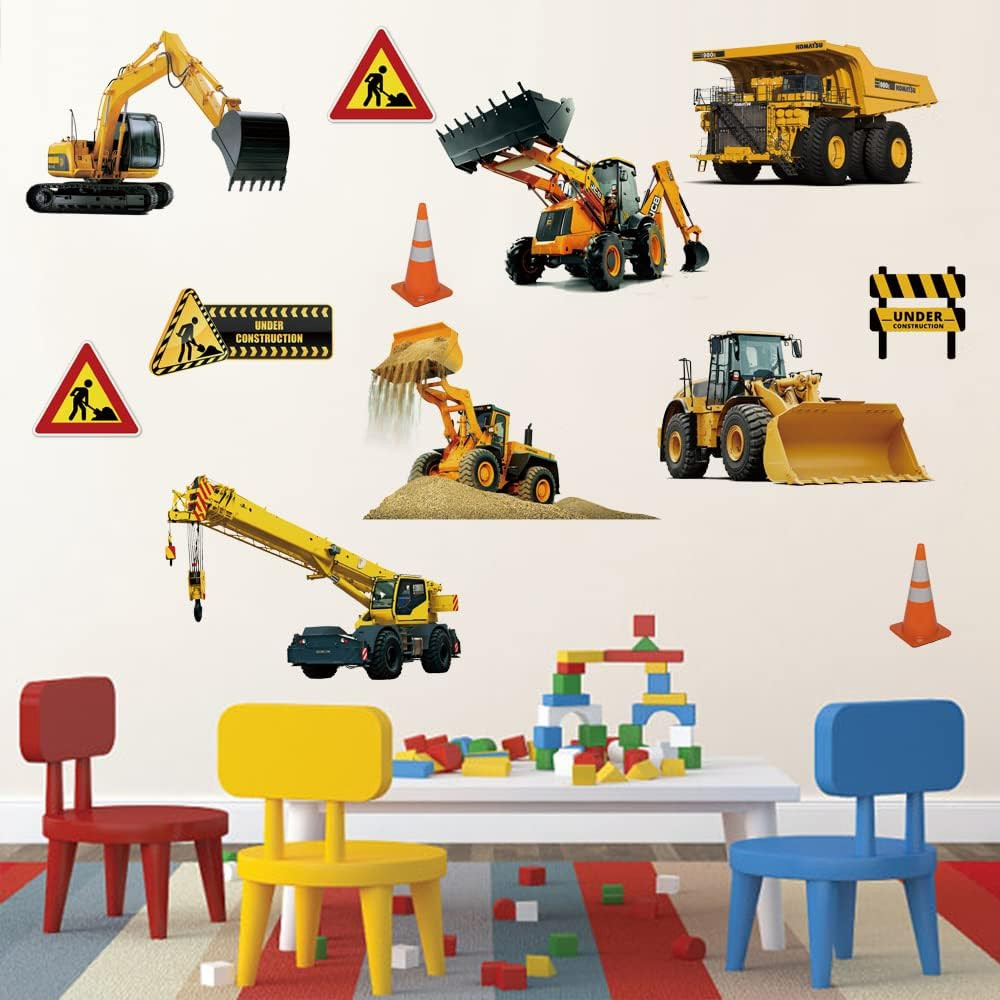 Construction Vehicles Wall Stickers Excavator Tractor Car Wall Decals Kids Bedro