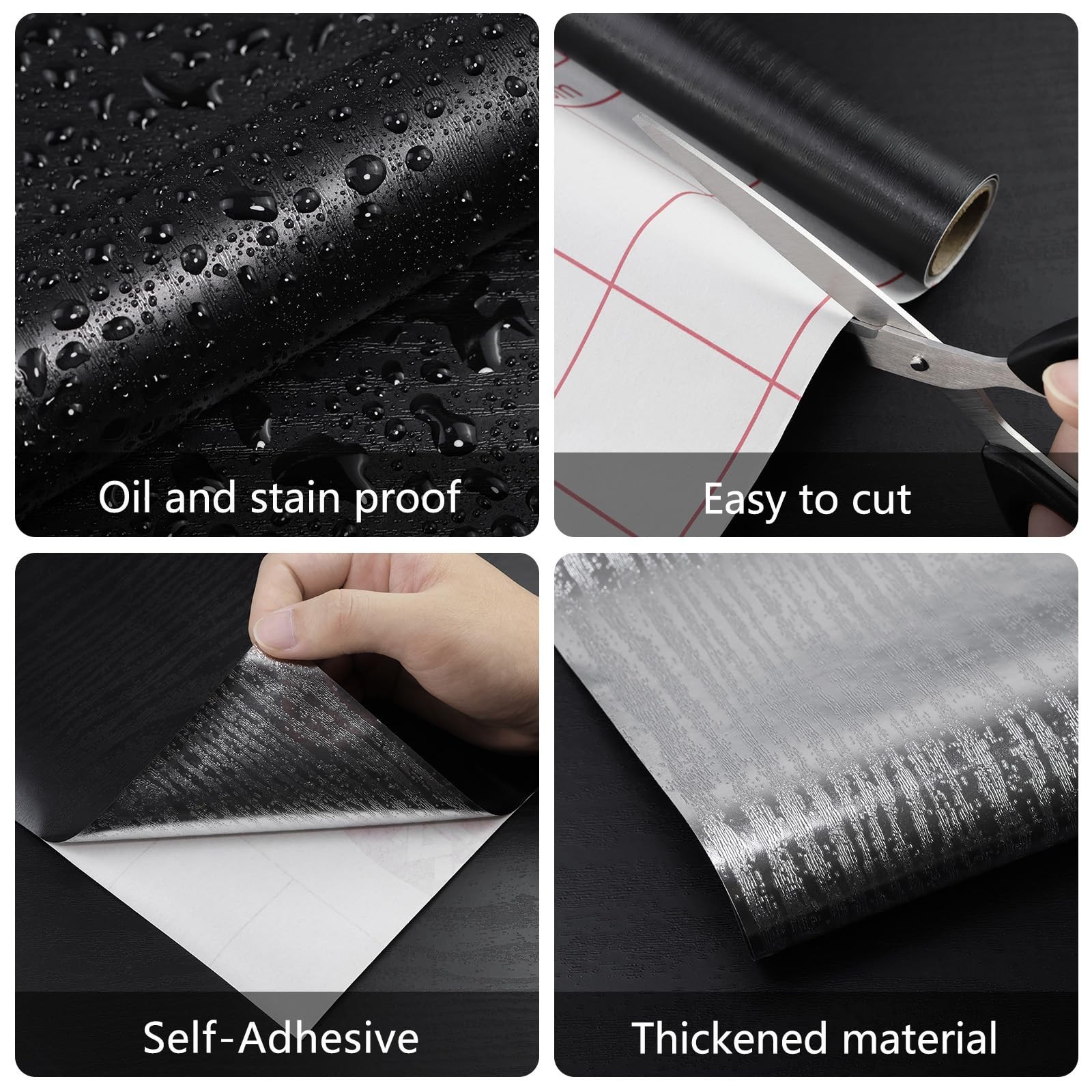 Black Wood Grain Contact Paper 11.8″x78.7″ Wooden Peel and Stick Wal
