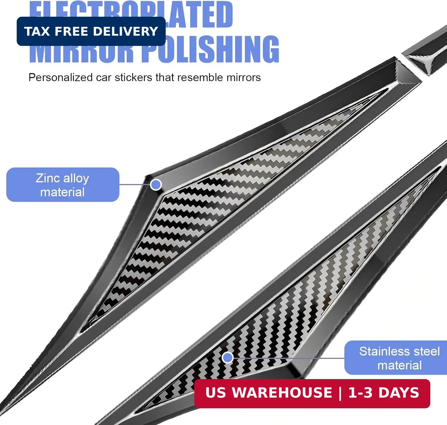 2 PCS Car Side Door Blade Wing Emblem Stickers, 3D Zinc Alloy Creative Fender Si