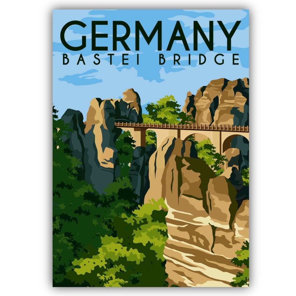 Bastei Bridge Germany Travel Vintage Poster Art Cut To Shape Vinyl Sticker