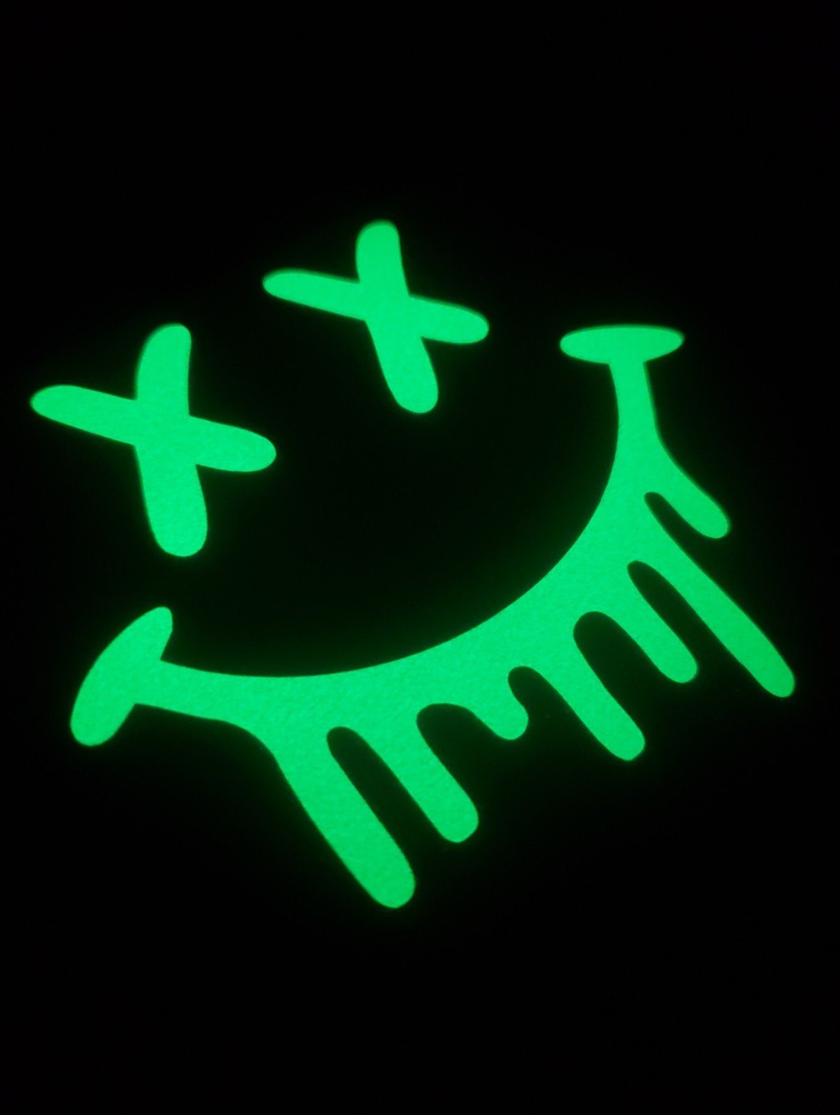 Glow In The Dark Drippy Smiley Face Vinyl Decal Medium Size Sticker Bright Green