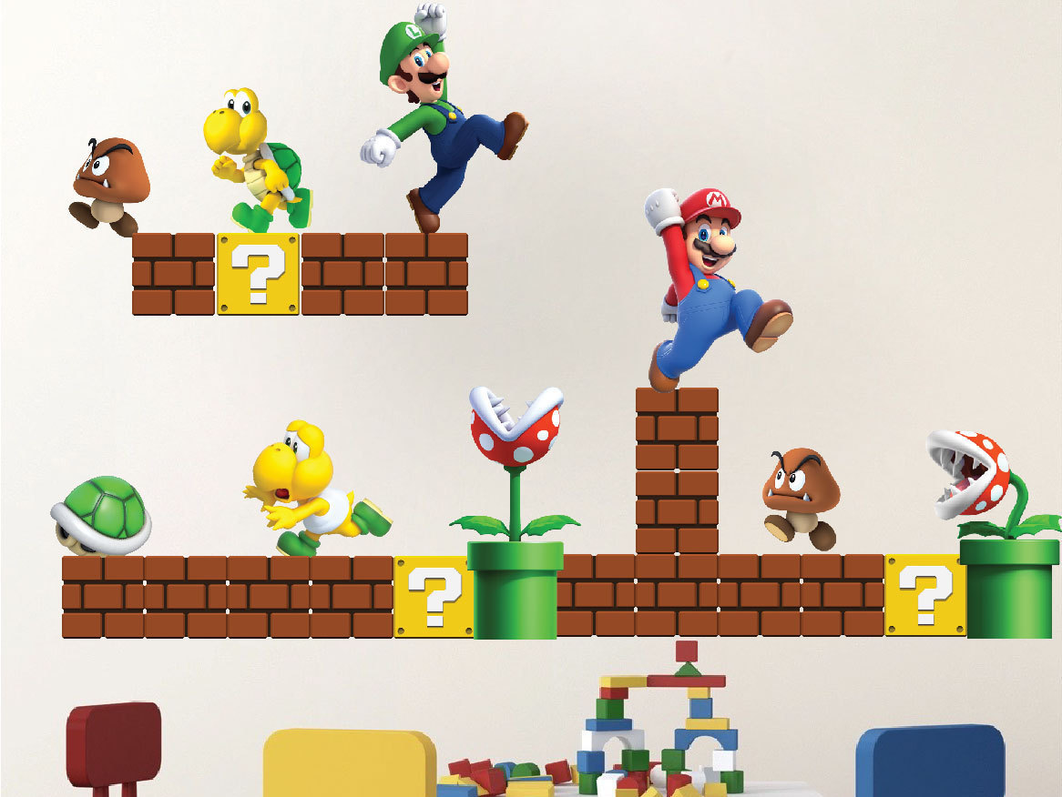 Super Mario Bros Wall Decals Nintendo Wallpaper Stickers Mario Game Room, n71
