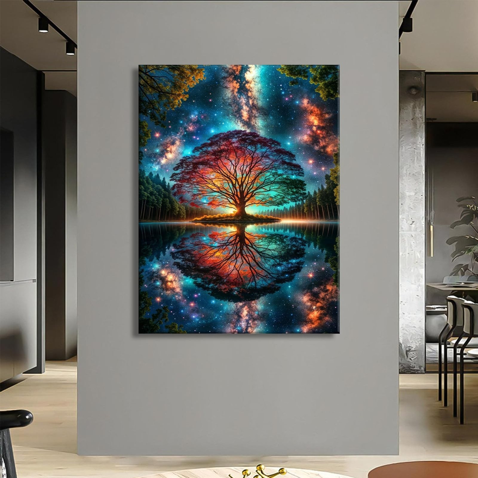 Tree of Life Canvas Wall Art Starry sky reflection Pictures Wall Decor Modern…