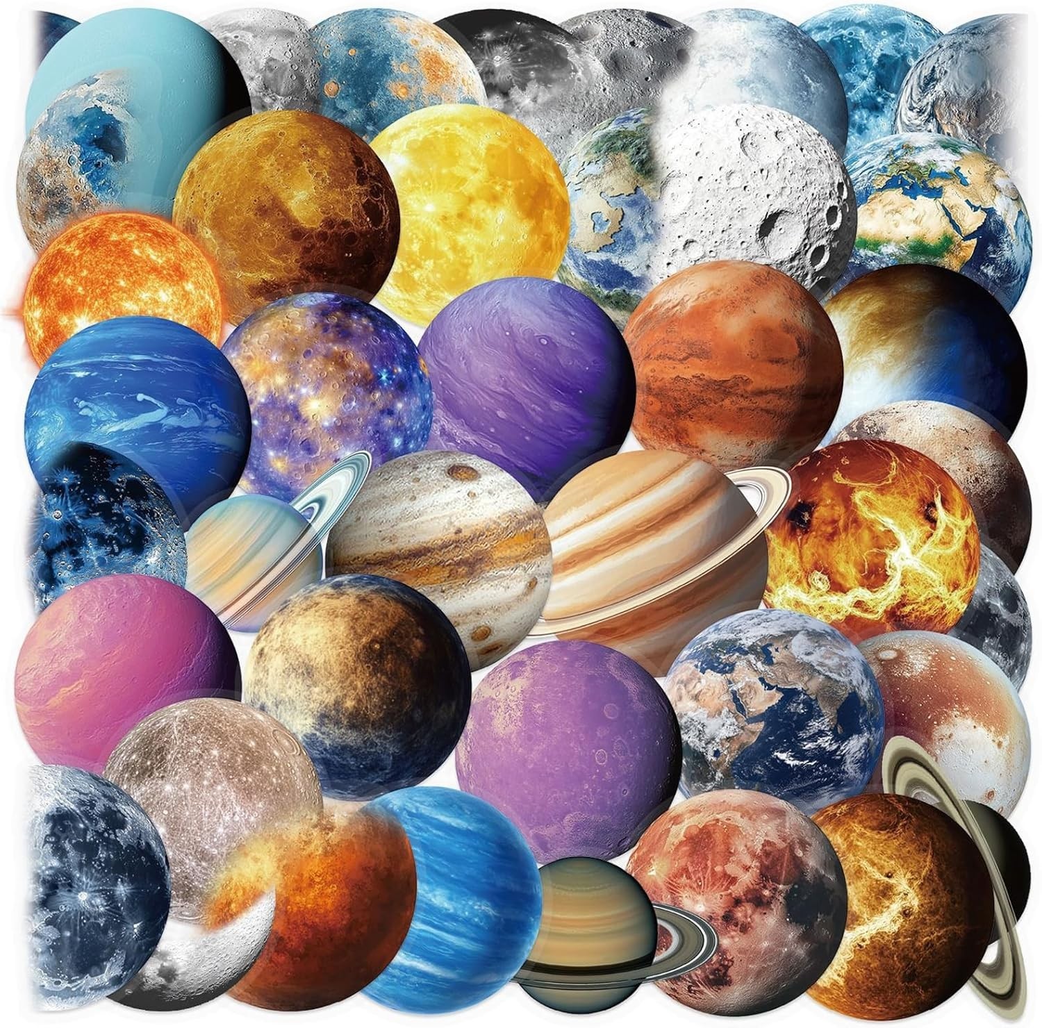 50PCS Transparent PET Planet Stickers – Creative Kawaii Decals for All Ages