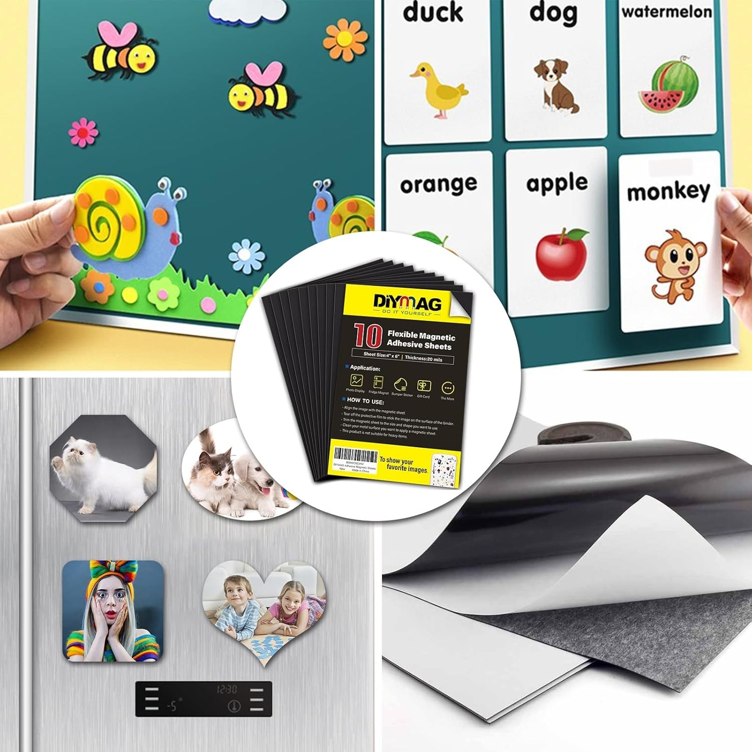 Magnetic Adhesive Sheets, 4" X 6" 10 Pack Cuttable Magnets Flexible Magnet Sheet