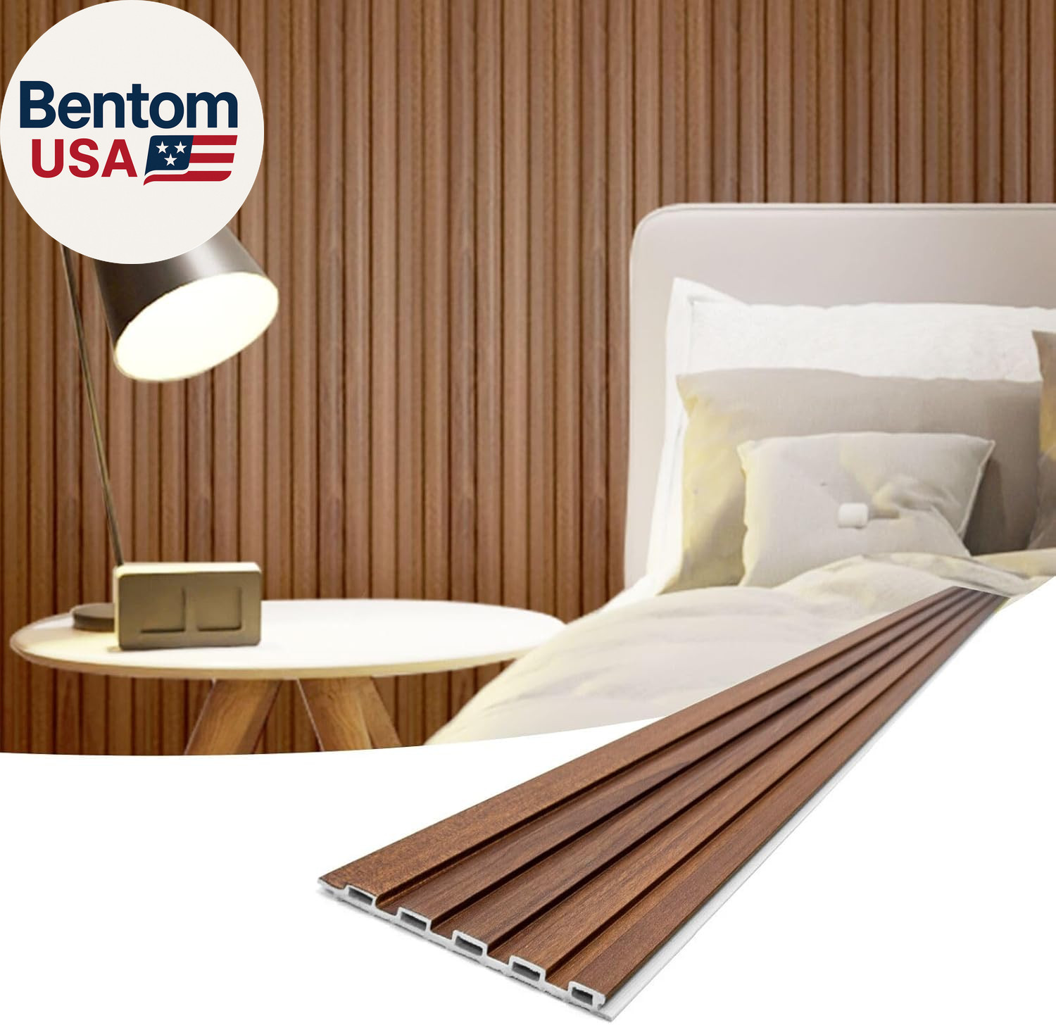WPC Slat Wall Panels 8 Pack Teak 3D Soundproof Wood Wall Paneling 96×6 Inch
