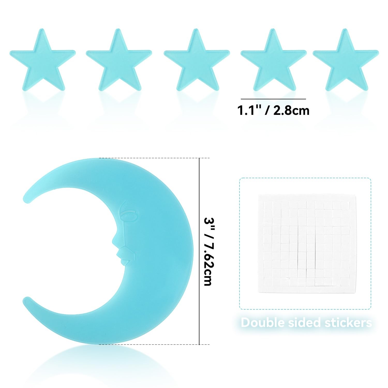 Blue 3D Plastic Fluorescent Glow in the Dark Luminous Stars for Ceiling Decor