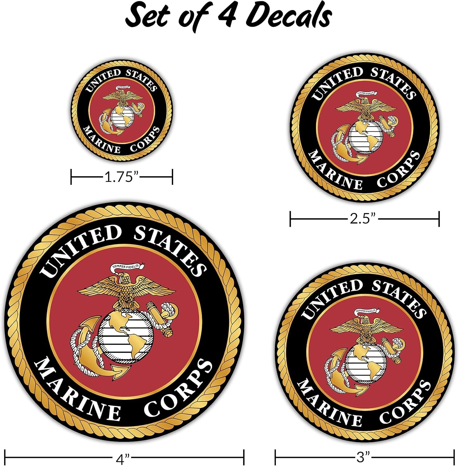 4 Piece Marine Corps Logo Decals