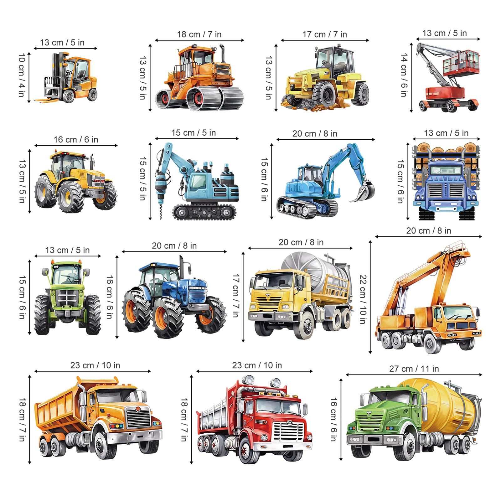 Construction Vehicles Wall Stickers Trucks Tractor Cars Peel and Stick Wall A…