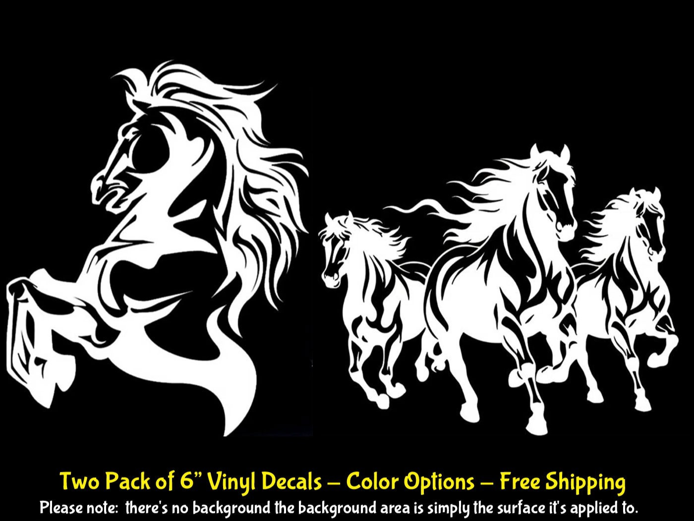 Three Running Horses & Horse Graphic Two 6" Vinyl Decals Car Truck Windows