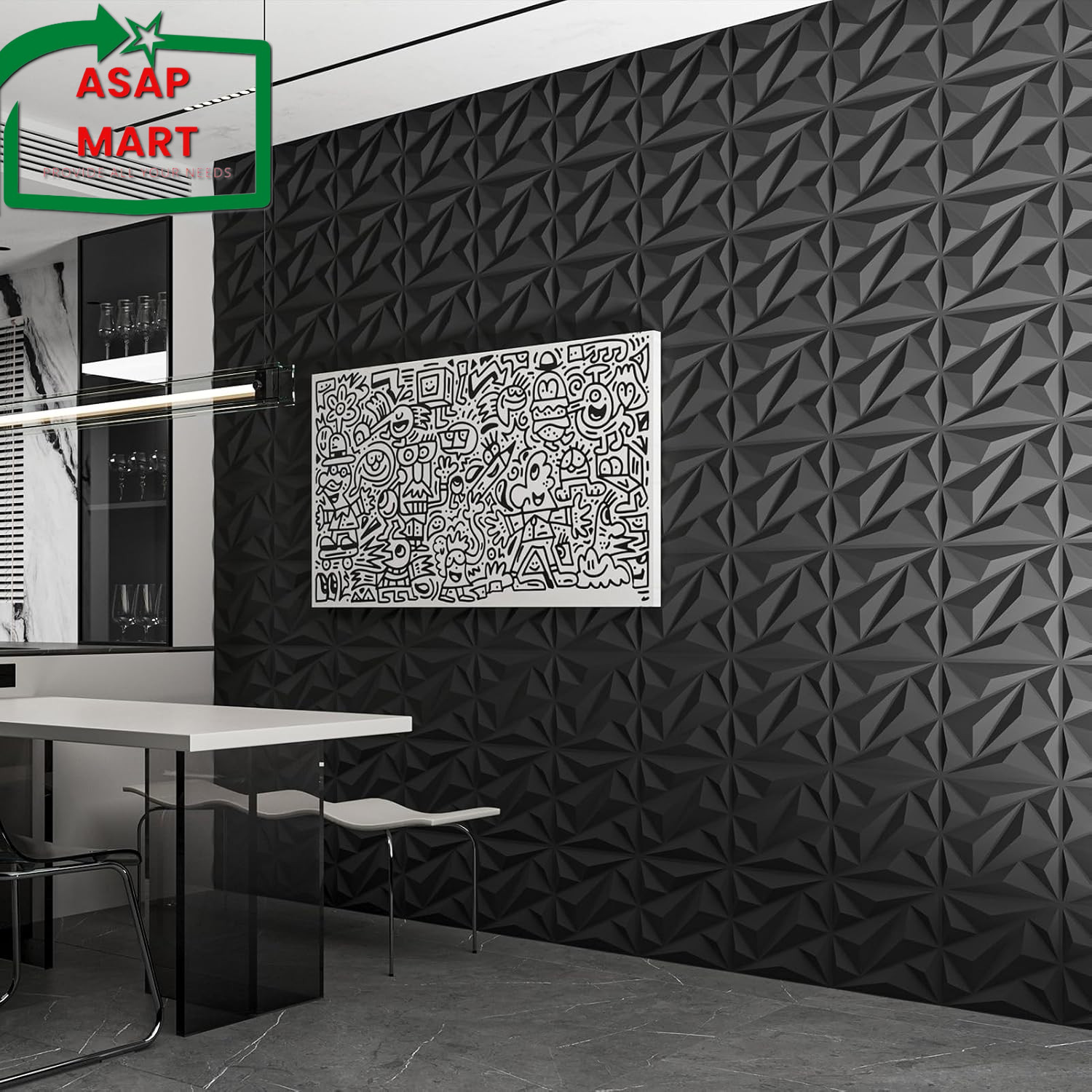 Art3Dwallpanels 33 Pack 3D Wall Panel Diamond for Interior Wall Décor, PVC Flowe