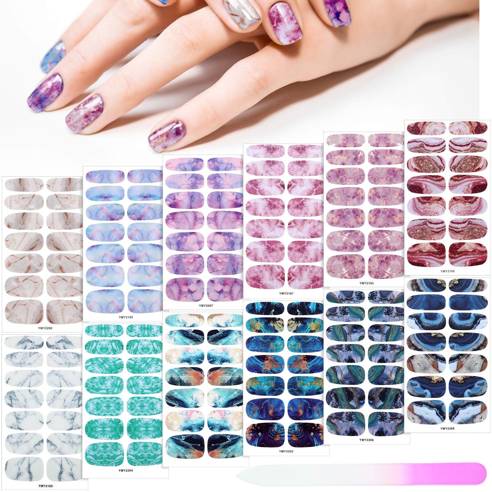 Maitys 168 Pcs 12 Sheets Full Wrap 10 x 5.5 cm/ 4 x 2.2 inches, Multicolor