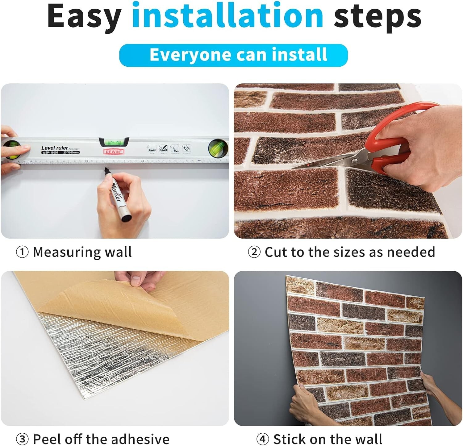 Waterproof Faux Brick Wallpaper – 52.5 Sq.Ft Peel and Stick Panels, Easy Install