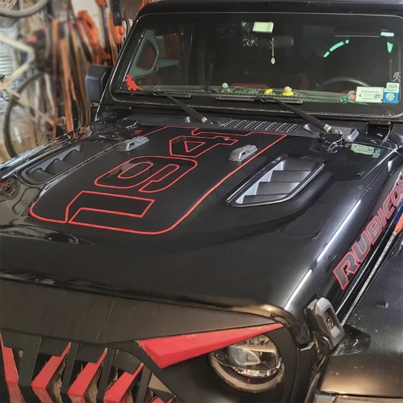 Aftermarket Jeep Wrangler & Gladiator Hood Decal – 1941 Matte Vinyl Blackout Wra