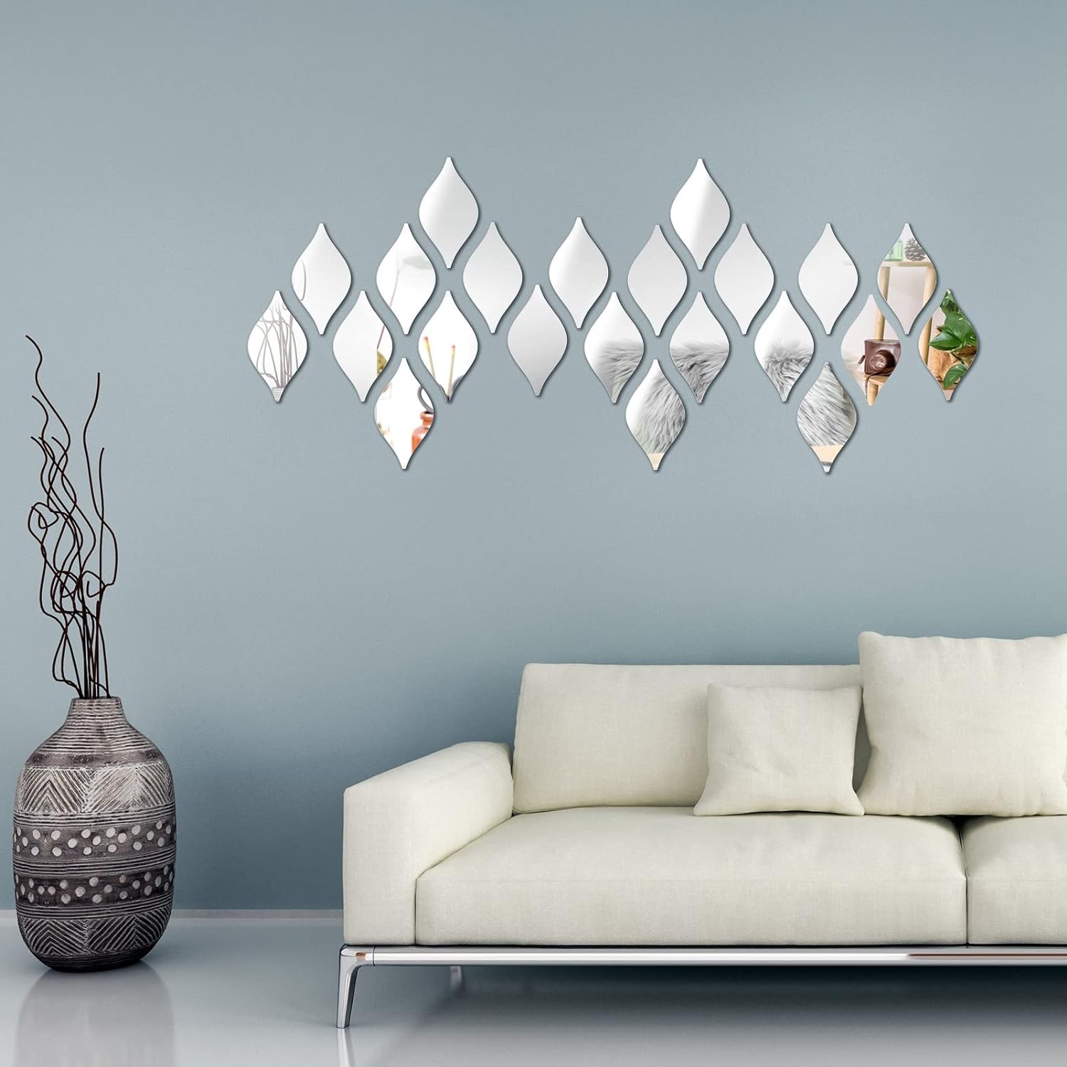 Weysat 30 Pcs Mirror Wall Stickers Decor Acrylic 3D Tear Drop Silver