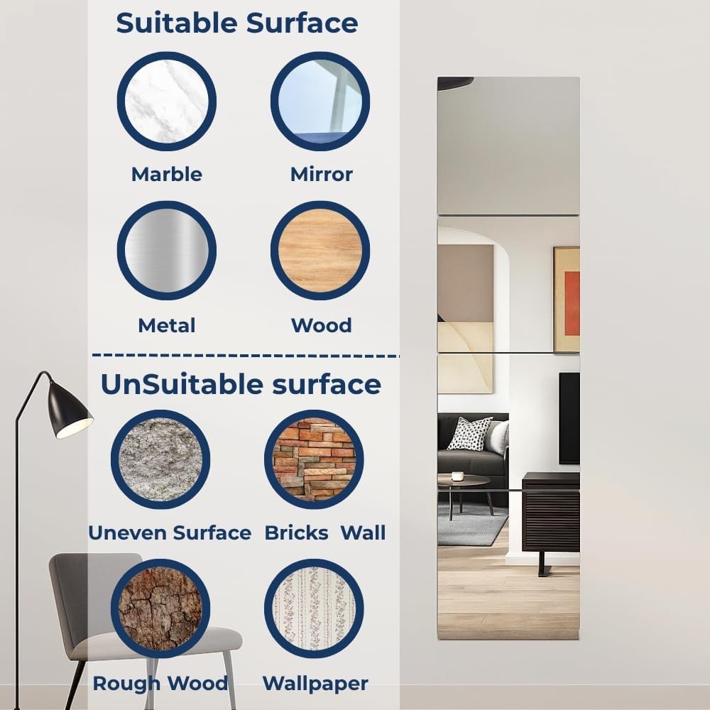 Acrylic Mirror Tiles 12×12 – Shatterproof Peel & Stick – Choose 4, 8, or 12 Pack