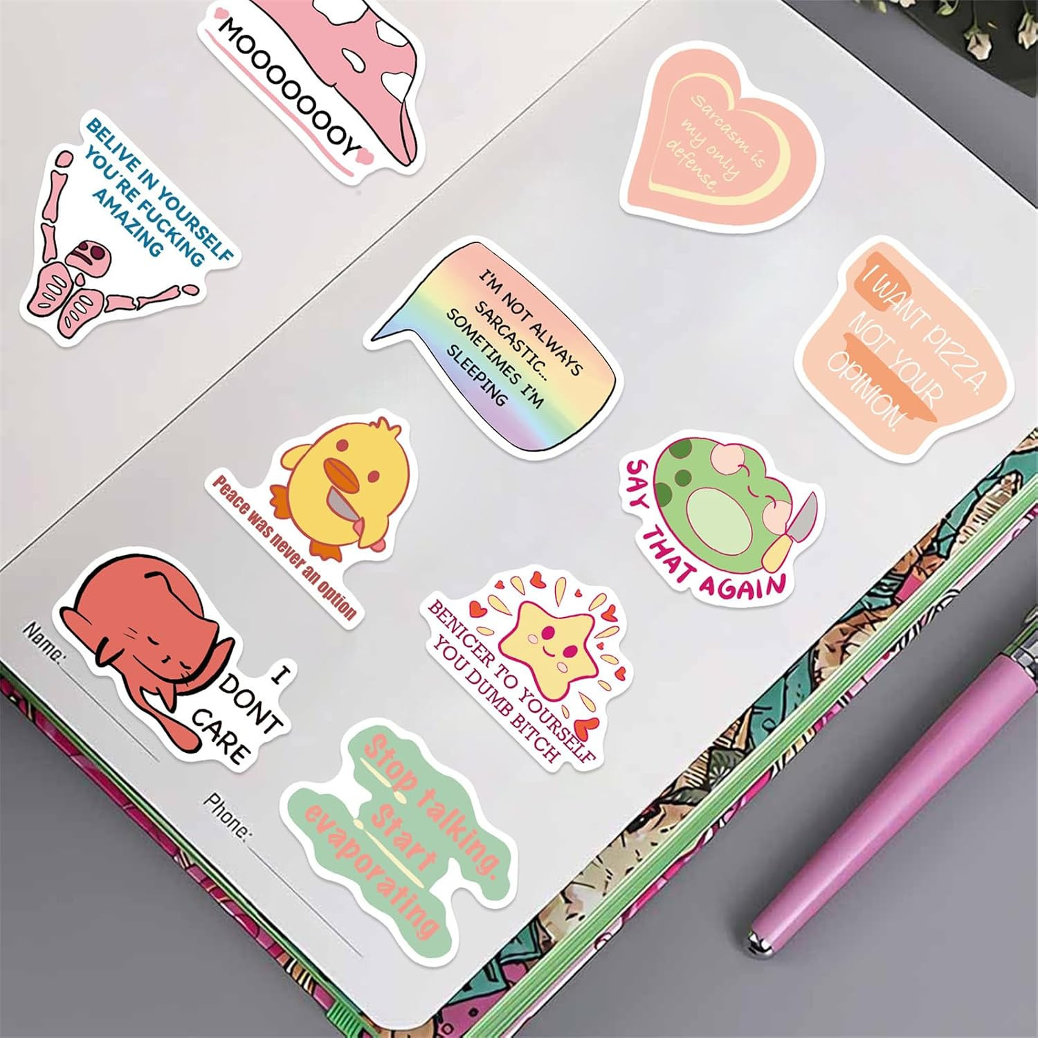 50 PCS Pink Funny Stickers for Adults, Meme Sticker for Women, Waterproof Vinyl