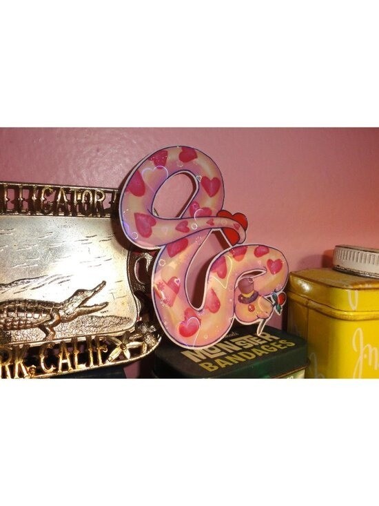 Pink Ball Python Snake w/ Hearts Sparkle Sticker top hat rose decal