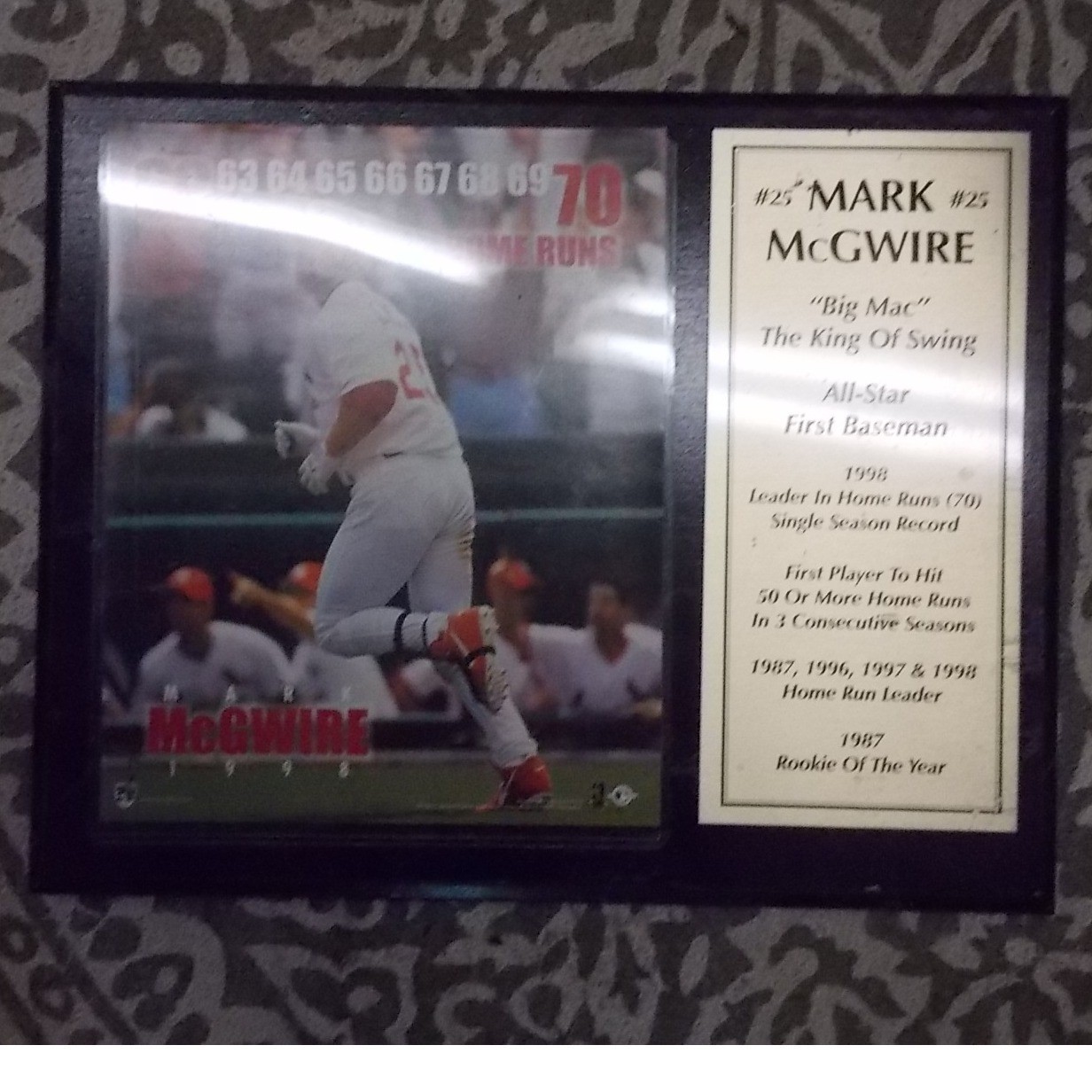 Mark McGwire St Louis Cardinals 70 Home Run 1998 Record Commemorative 12×10