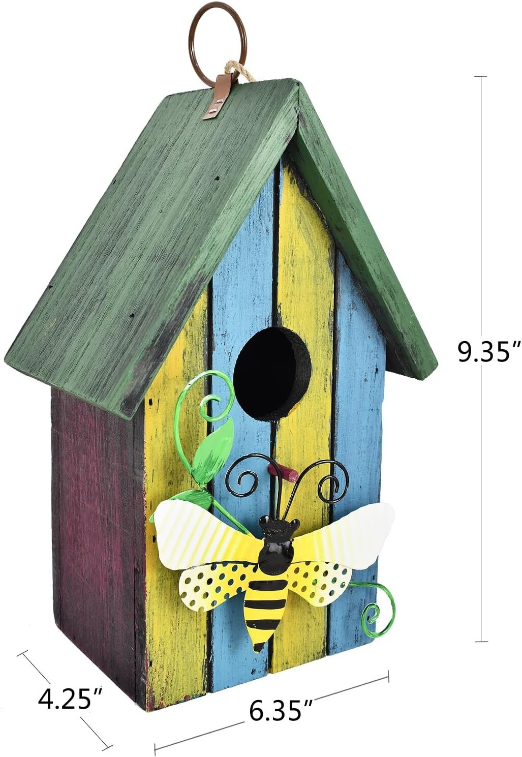 Wooden Decorative Birdhouse Hanging Bird House Hand Painted Birds Box Outdoor